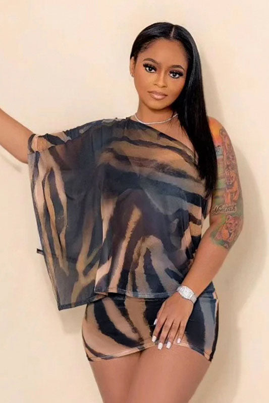 Conjunto de falda transparente con estampado de tigre