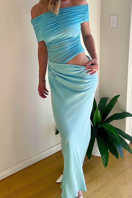 Sheer Mesh Off-Shoulder Maxi Dress