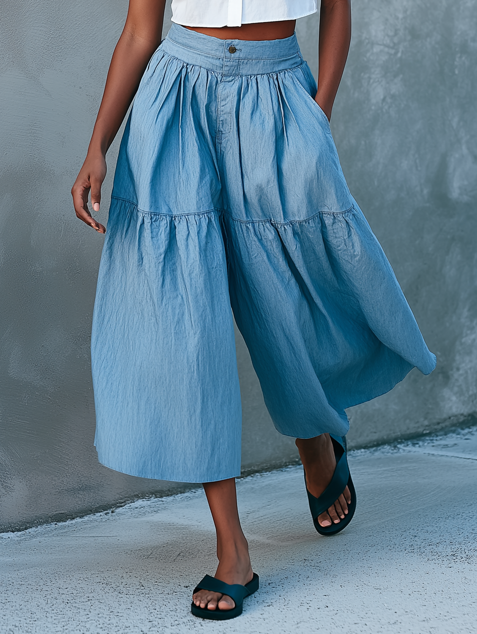 Minimalistes Set aus äermlosem Hiem, Shorts & Hosen