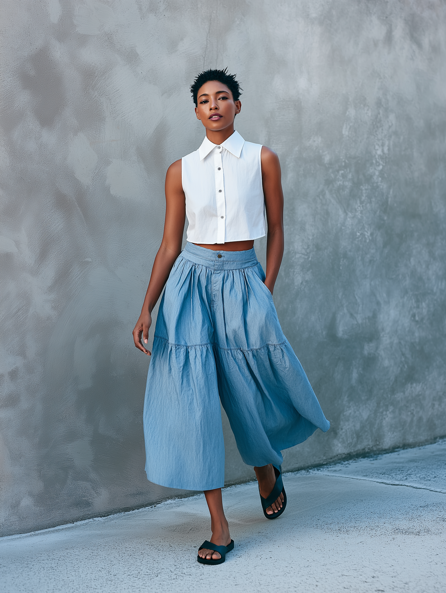 Minimalistes Set aus äermlosem Hiem, Shorts & Hosen