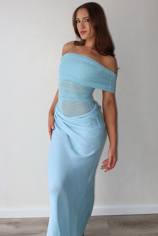 Off-Shoulder Mesh Maxi Dress