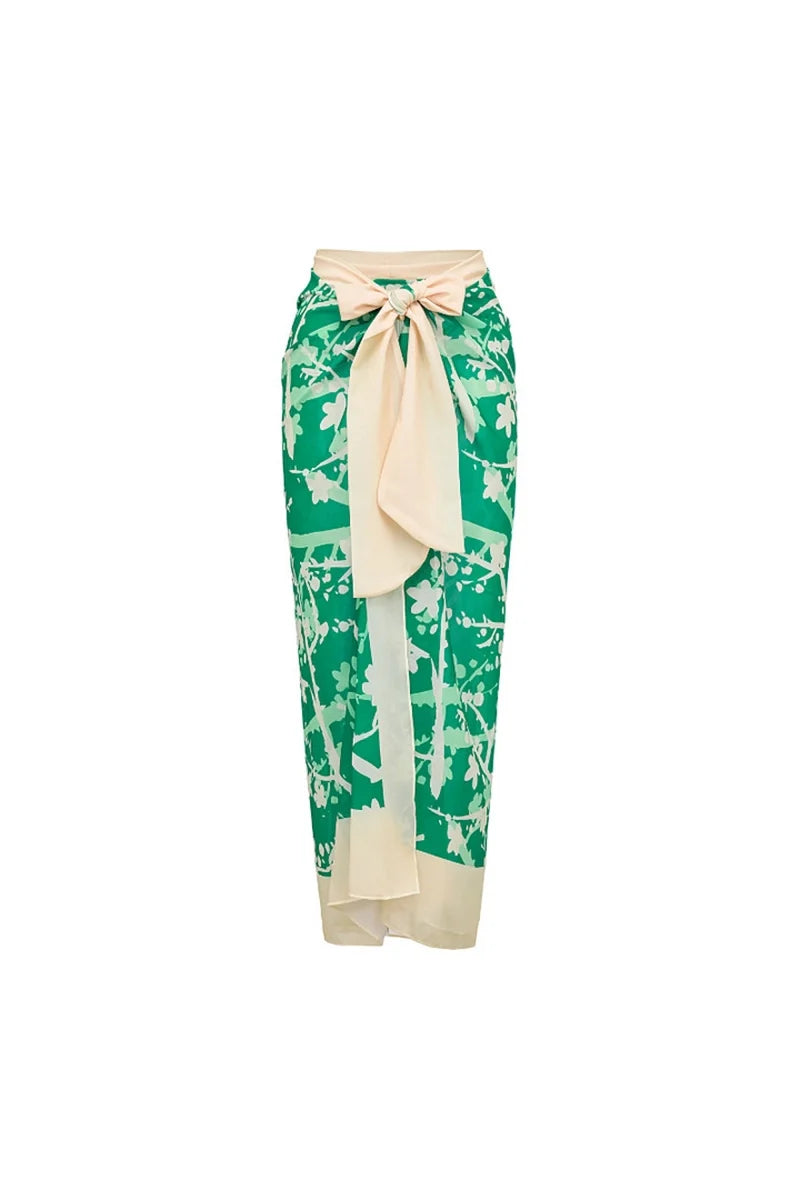 Floral Appliqué Green Printed One-Piece Swimsuit