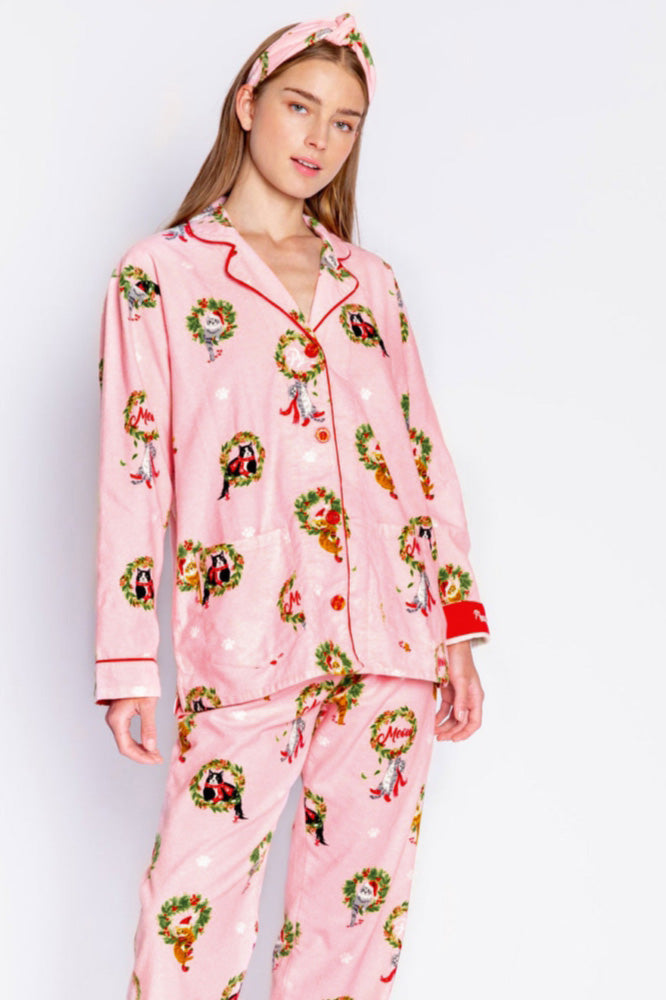 Kattunge Krans Trykk Pyjamas Sett