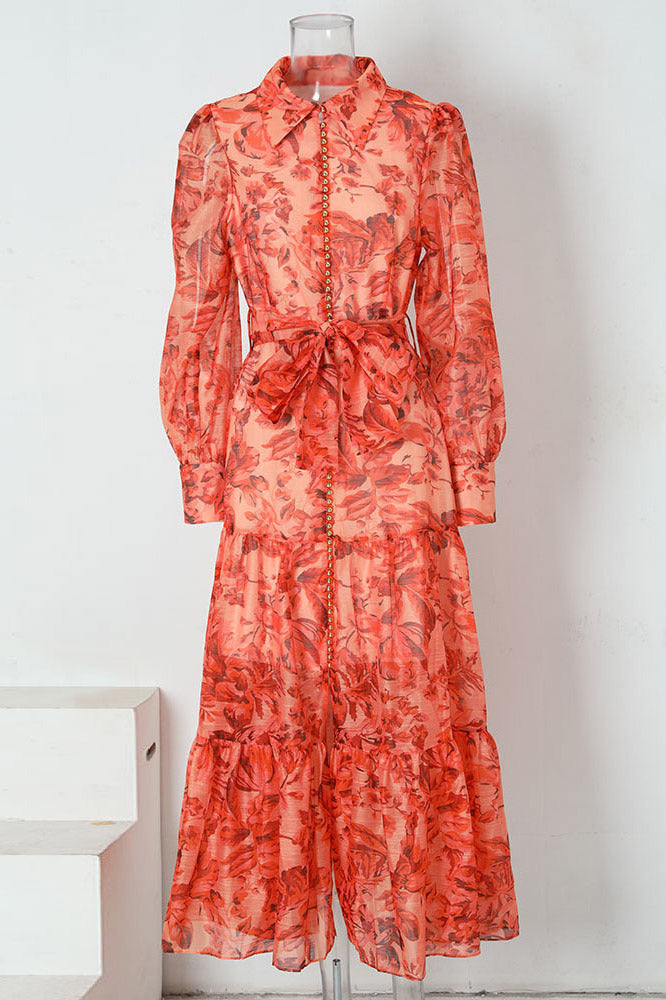 Rochie Queena Maxi cu maneci baloane si imprimeu