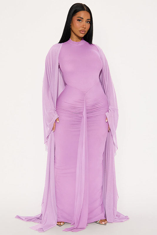 Conjunto de Vestido Maxi de Duas Peças com Capa Transparente