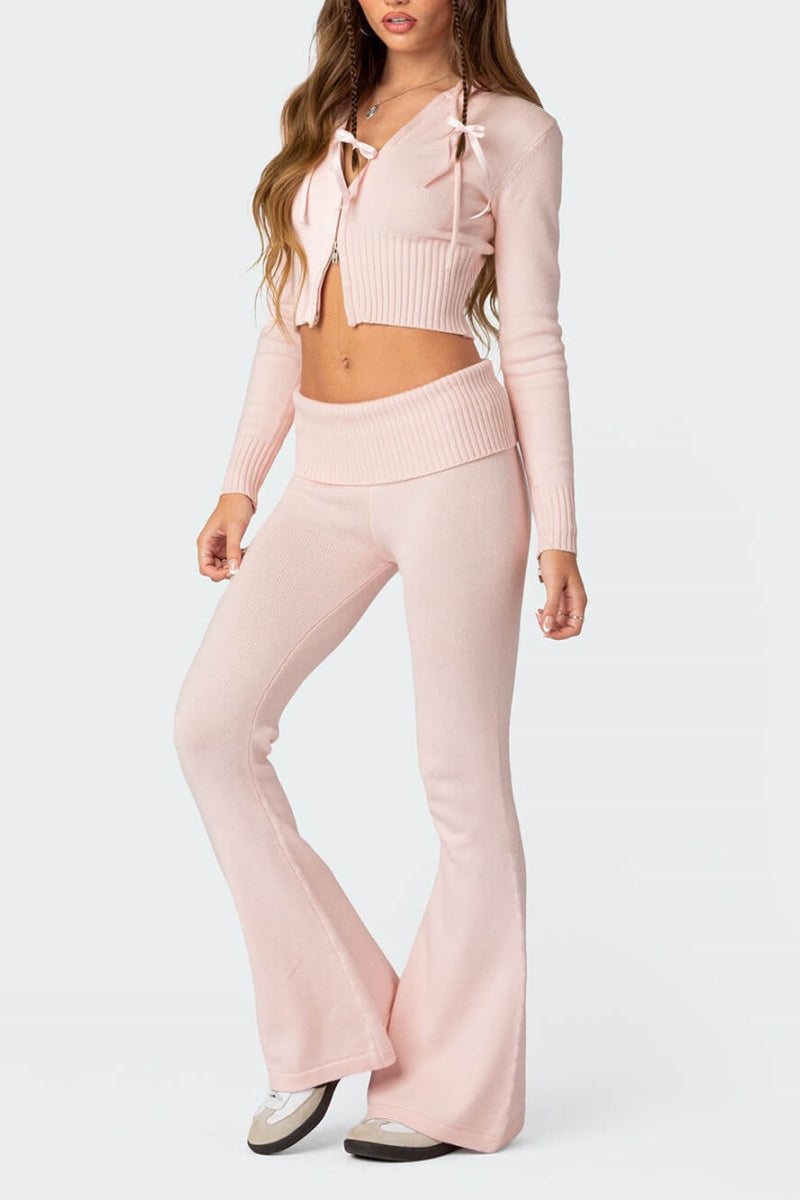 Dantelli Crop Top ve Geniş Paça Pantolon Takım