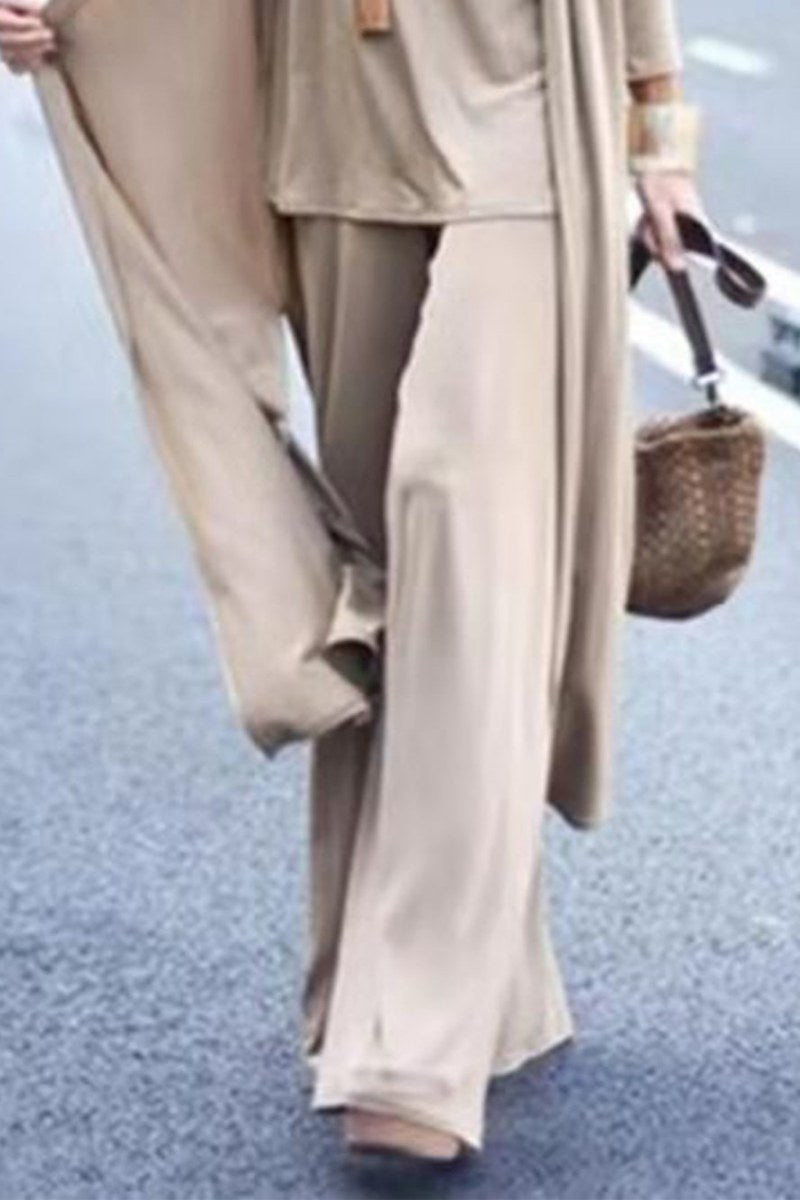Cardigan Coat Sling Top Wide Leg Hosen 3Pcs Set