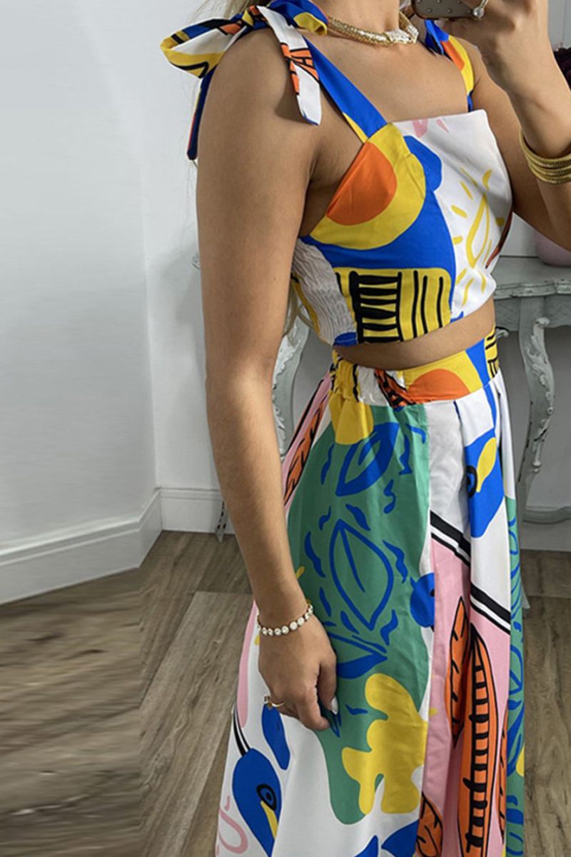 Graffiti gedréckt Tie Schëller Top & Pleated Rock Set