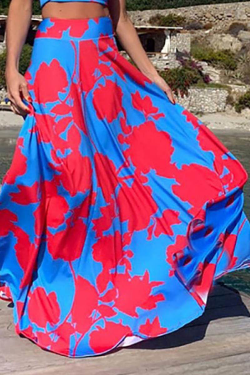 Conjunto de falda con vuelo sexy con estampado de moda