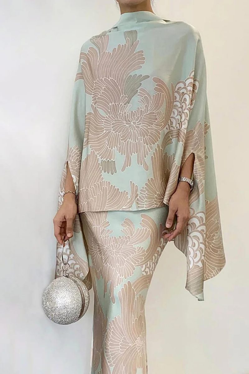 Costume Slim Élégant Floral à Col Haut