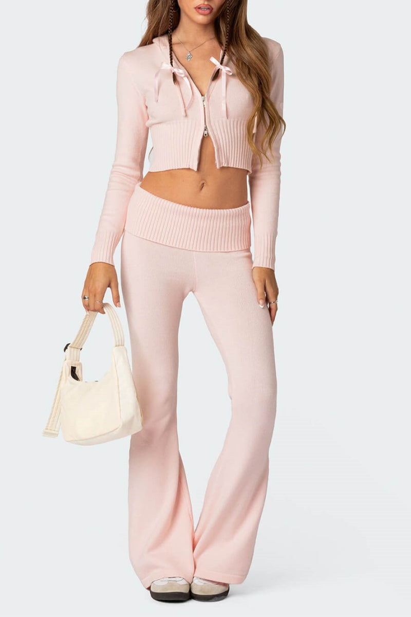 Dantelli Crop Top ve Geniş Paça Pantolon Takım