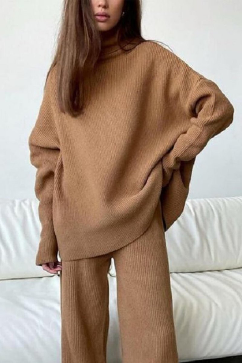Loose Turtleneck gestréckte Casual Zwee-Stéck Set