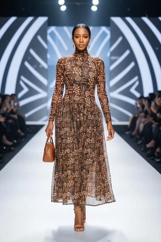 Tribal Print Mesh Maxi Dress