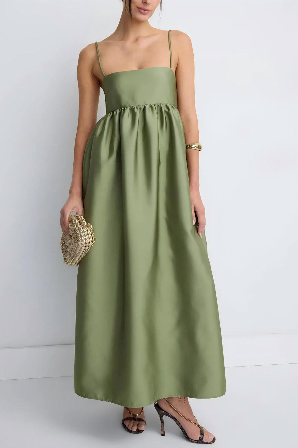 Vestido Midi Babydoll Minimalista Verde Oliva