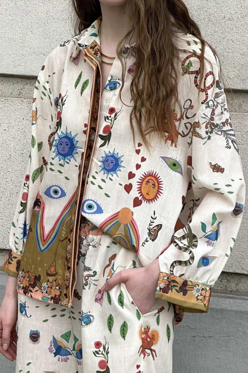 Set di Pantaloni Oversize Larghi con Stampa Etnica in Evidenza