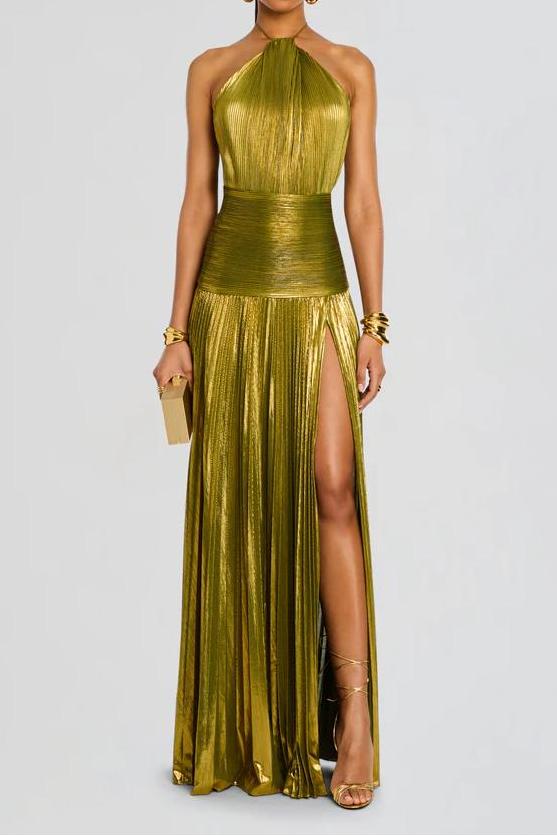Thalia Metallic Peridot Maxi Dress Thalia Metallic Peridot Maxi Dress