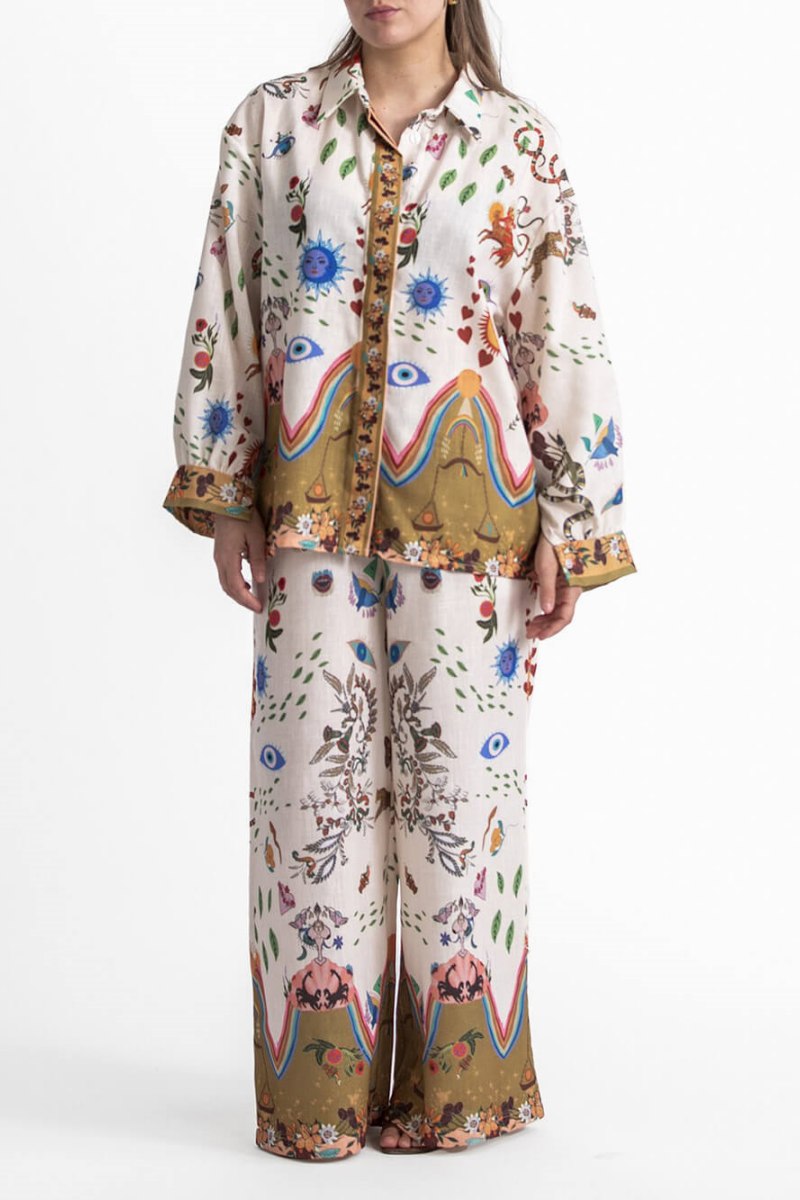 Set di Pantaloni Oversize Larghi con Stampa Etnica in Evidenza