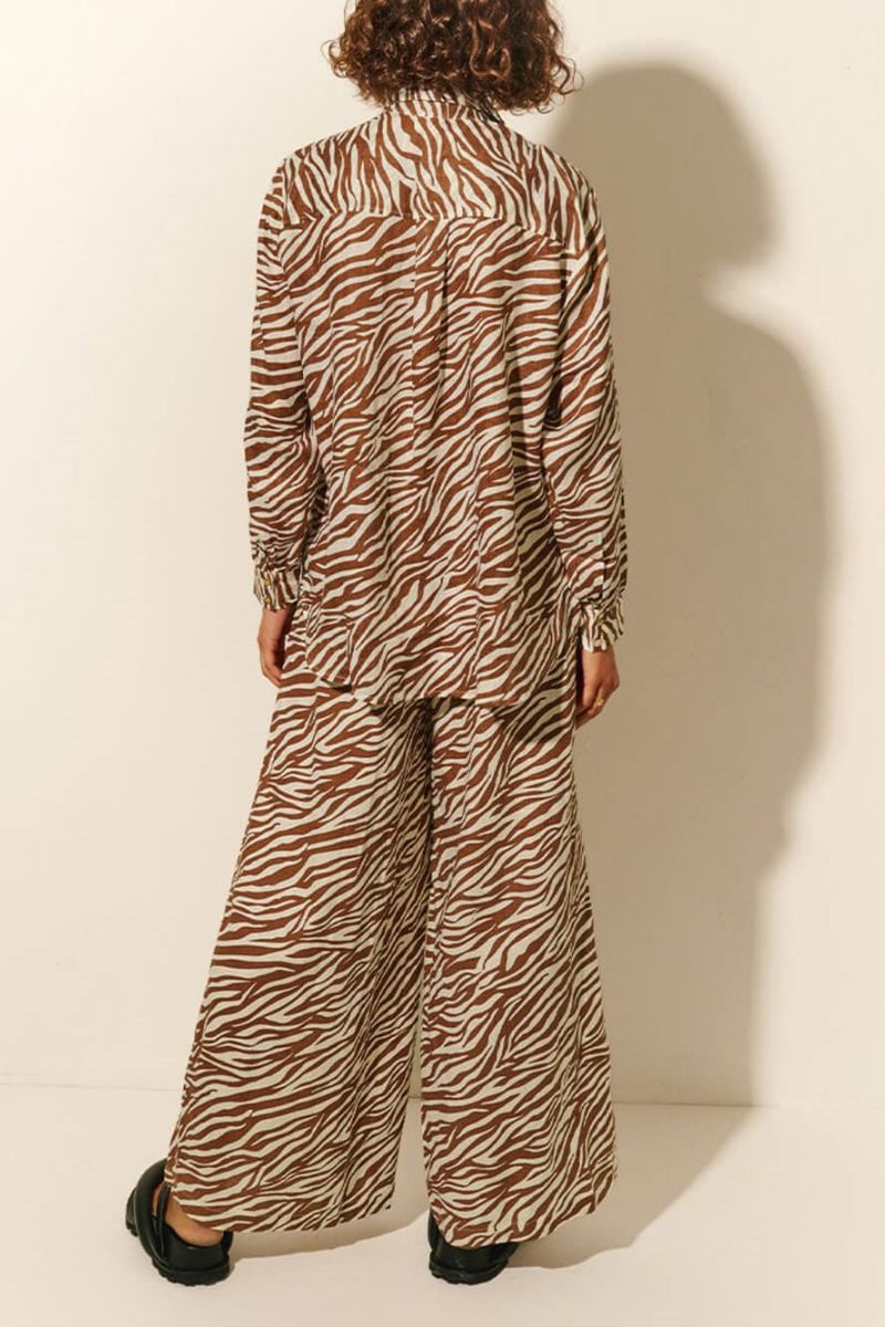Ensemble pantalon ample à col ouvert et boutons, imprimé zèbre, cordon de serrage, jambes larges