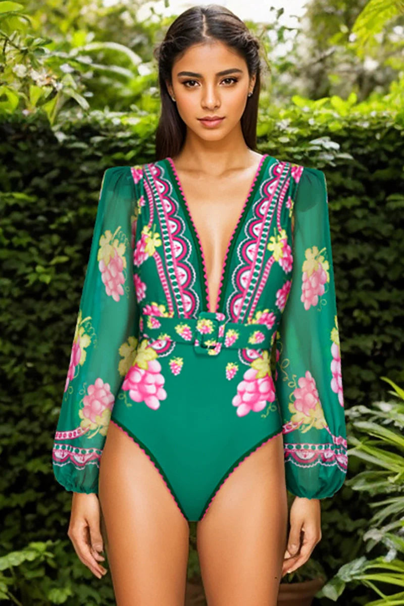 Long Sleeve Short skirt Swimsuit Set