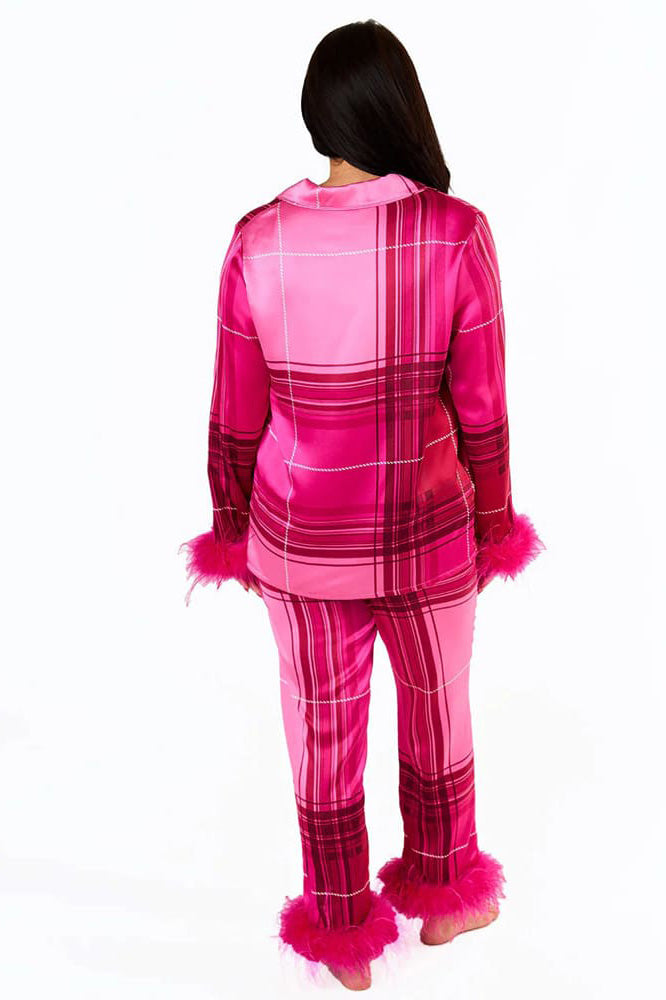 Pink Plaid Satin Pyjama Set
