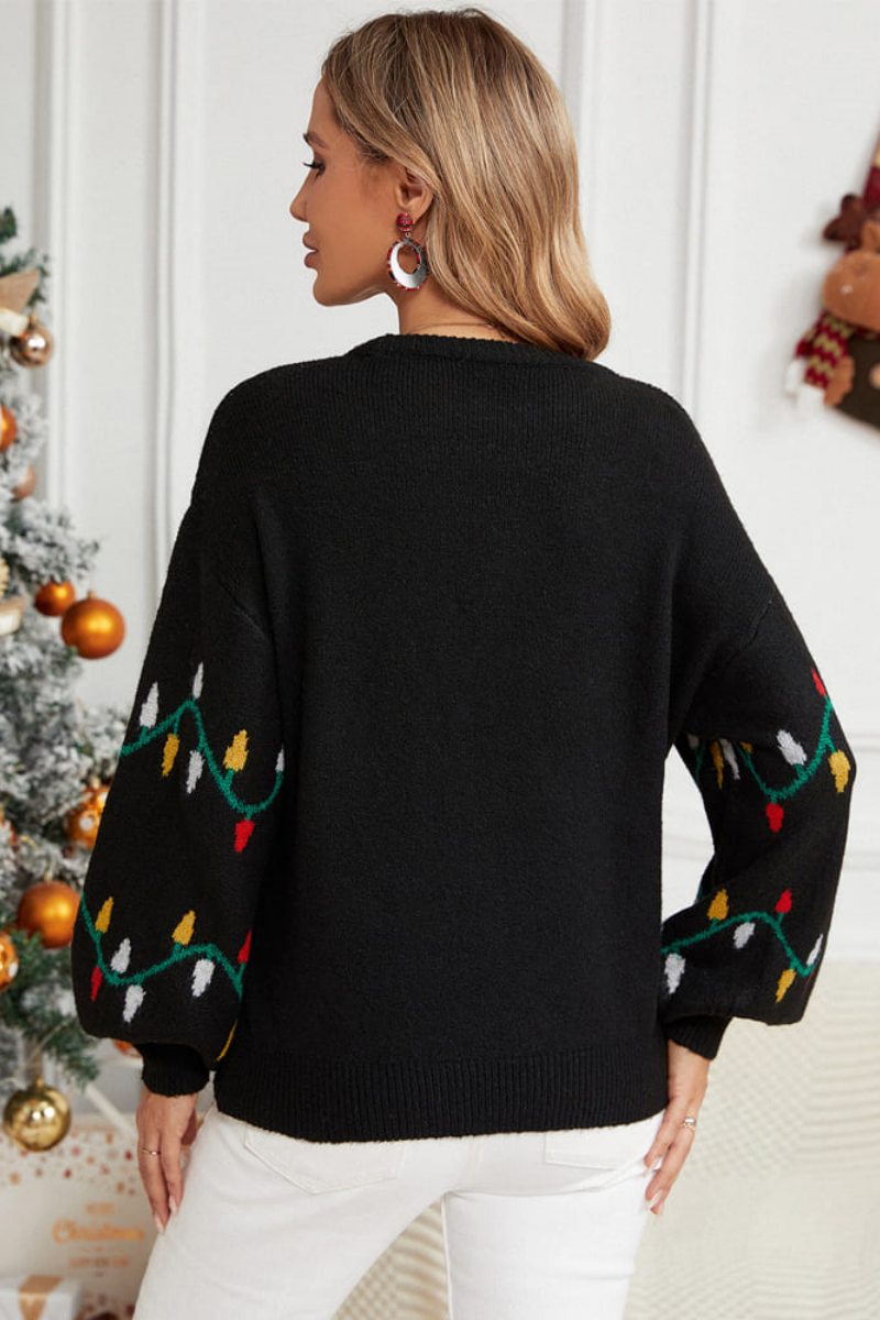 Afslappet rundhals-broderet striktrøje – farverig snor