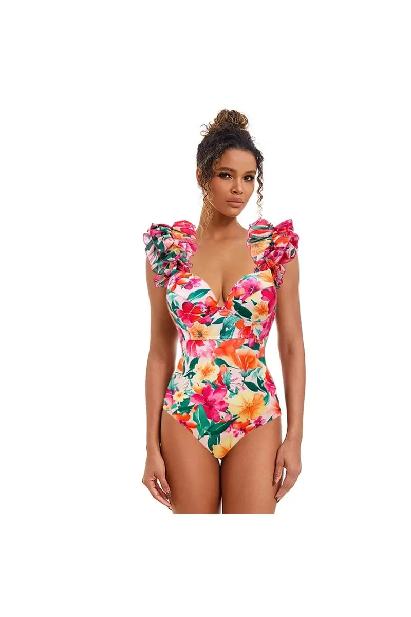 Floral Backless Swimsuit Beach Vacation Set