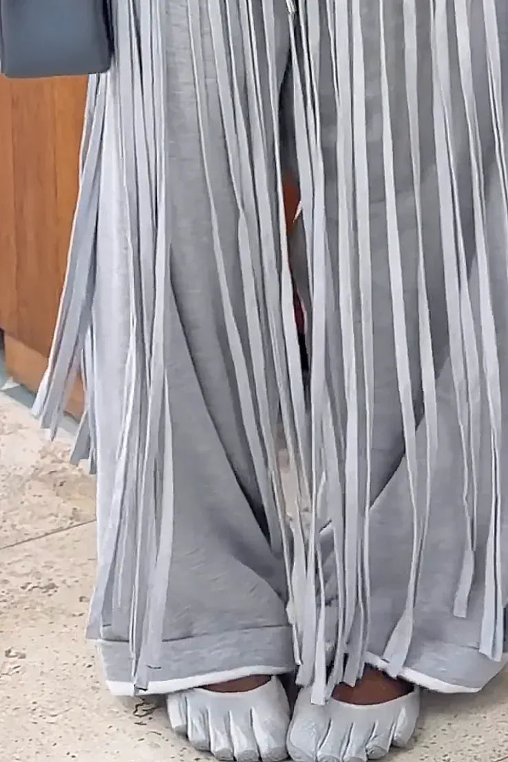 Grey Loose Fringe Pants