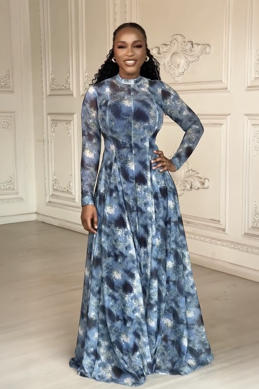 fitted lace wedding dress Lyric Dye Blue Abstract Maxi Dress