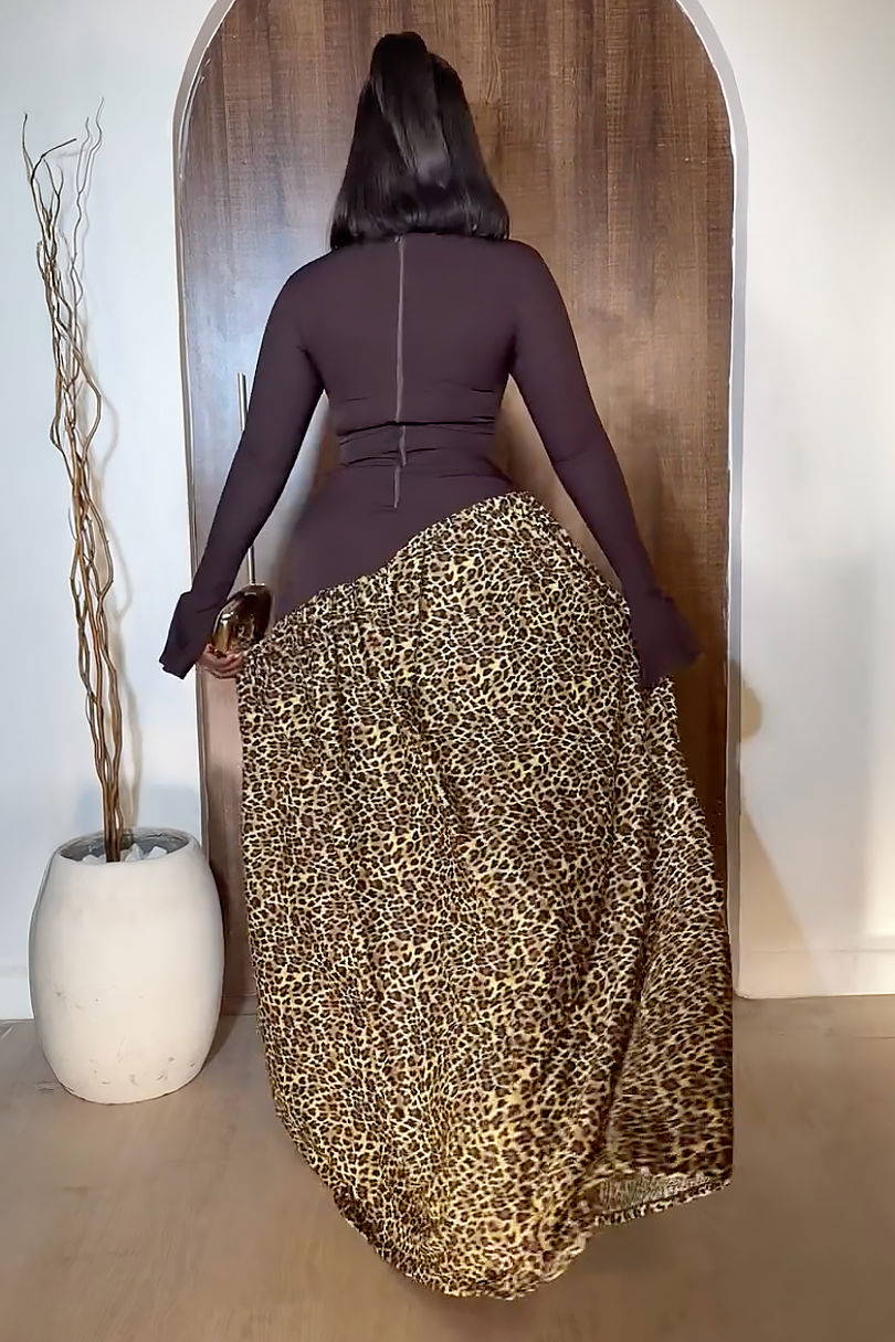 Chic Brown-Leopard Maxi Dress
