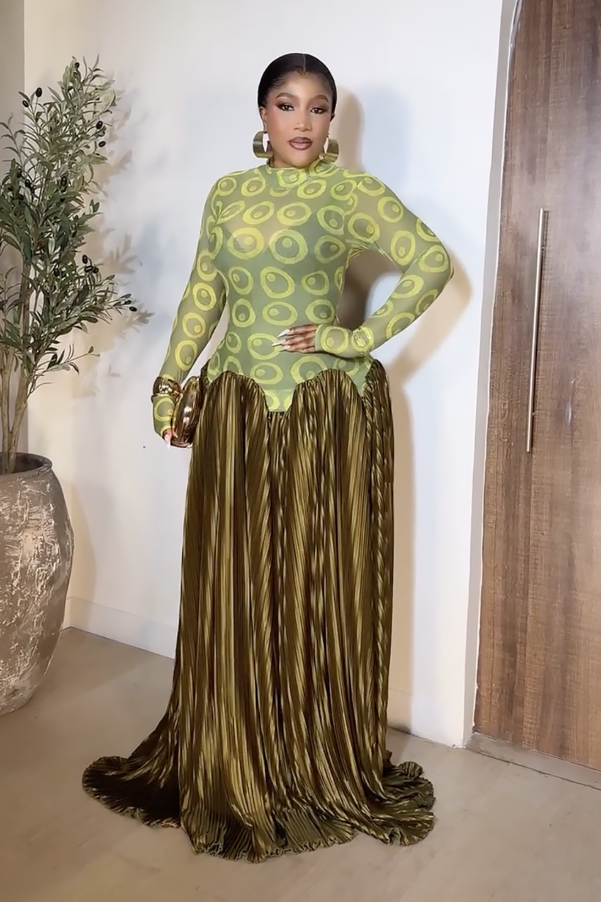 Mesh Panel Retro Pleated Maxi Dress Mesh Panel Retro Pleated Maxi Dress