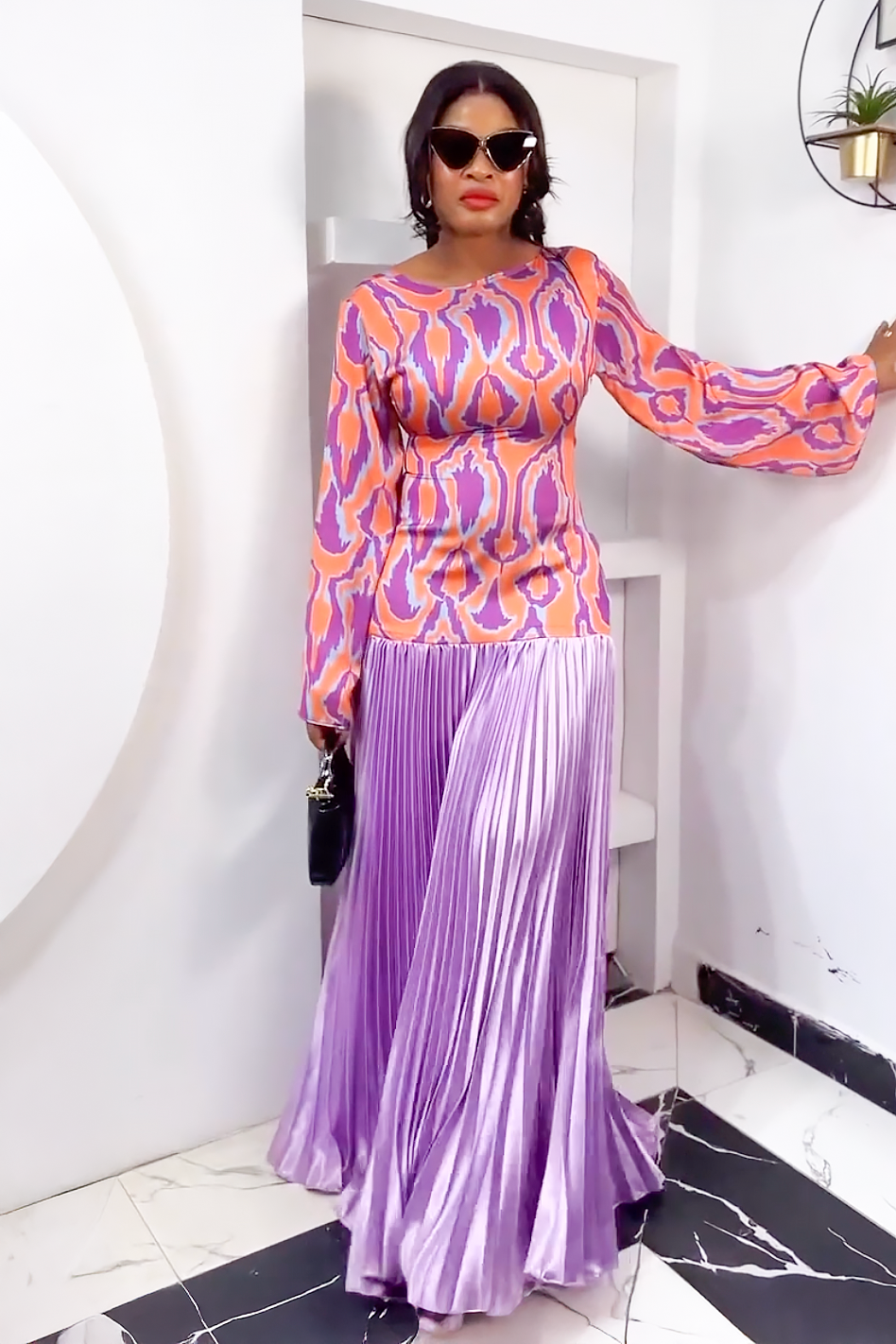 Ikat Sunset Pleated Maxi Dress