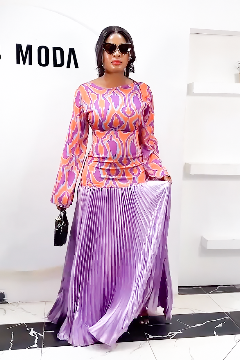 Ikat Sunset Pleated Maxi Dress