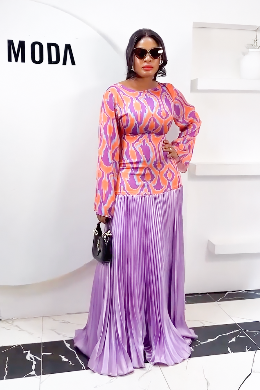 Ikat Sunset Pleated Maxi Dress