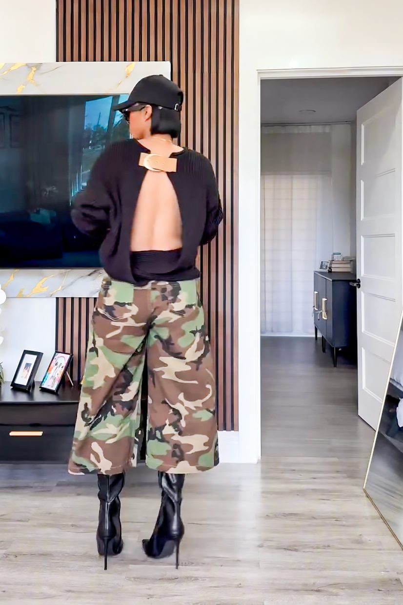 Camo Cargo Wide-Leg Pants
