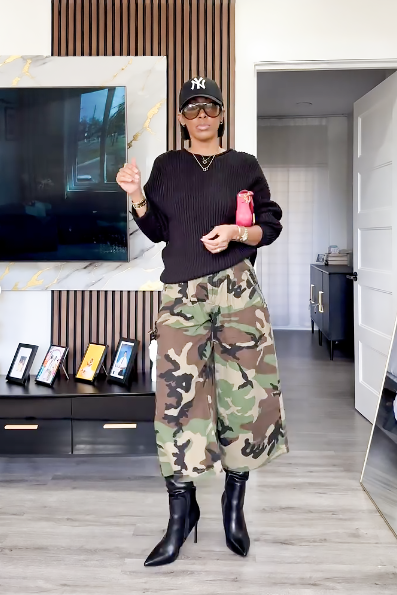 Camo Cargo Wide-Leg Pants
