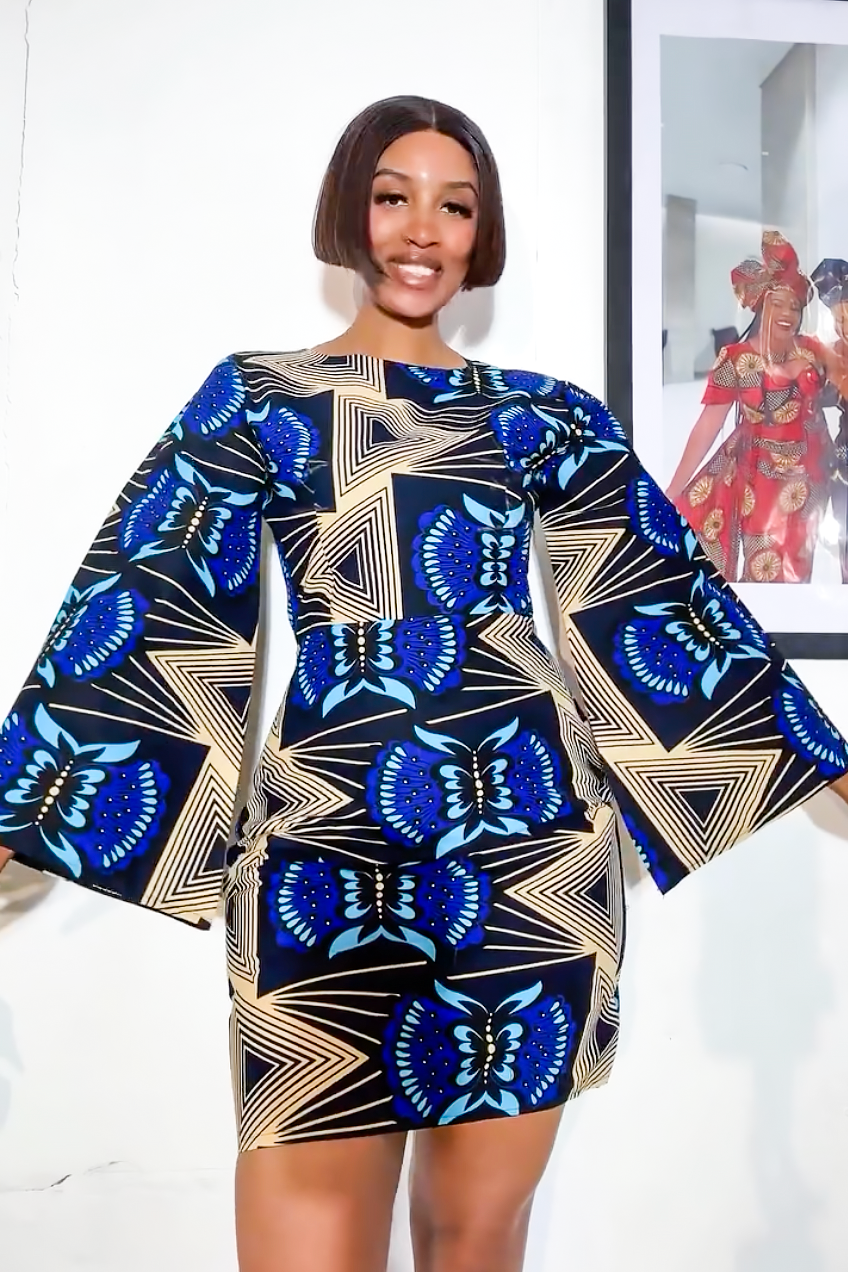 Indigo Butterfly Bell Mini Dress