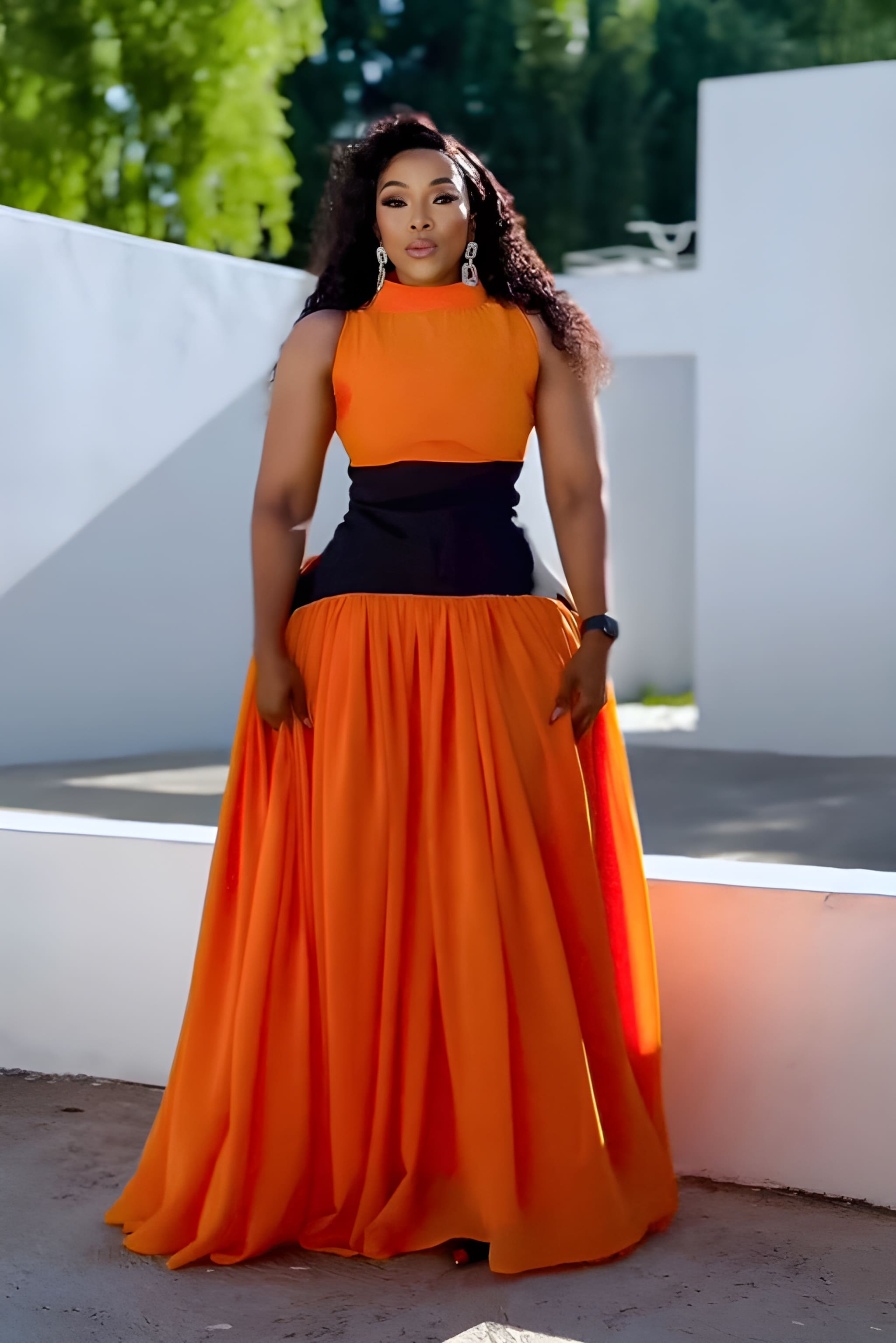 שמלת מקסי להבה של שקיעה