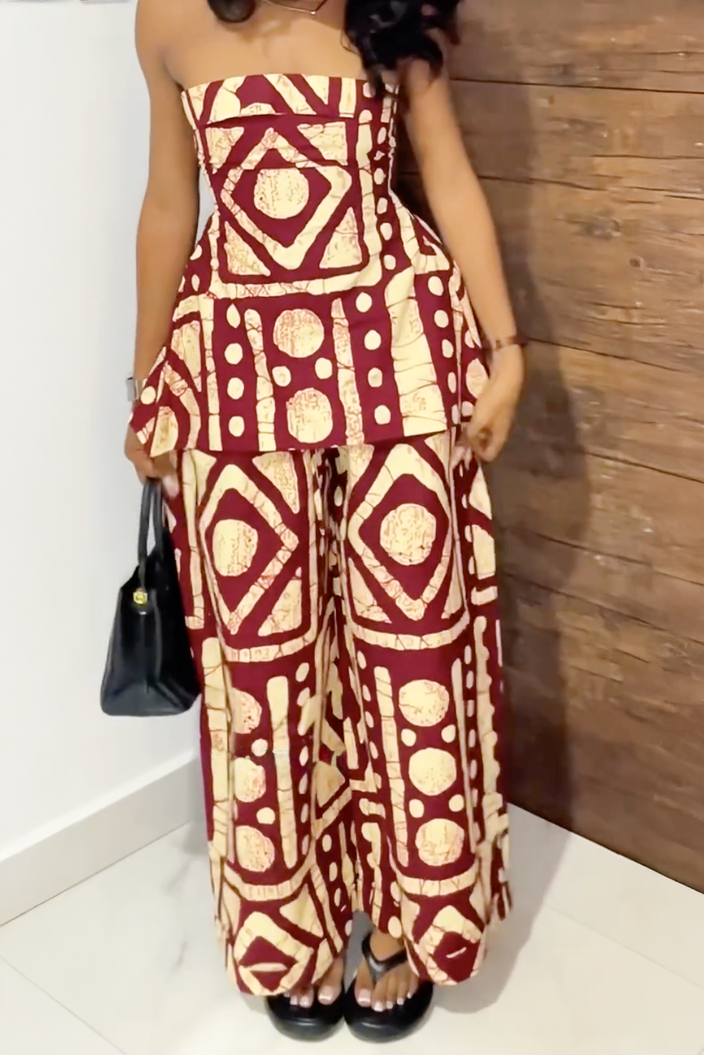 Σετ με Πάνω Μπλουζάκι Μπαντό με Παραδοσιακό Αφρικανικό Σχέδιο και Φαρδιά Παντελόνια