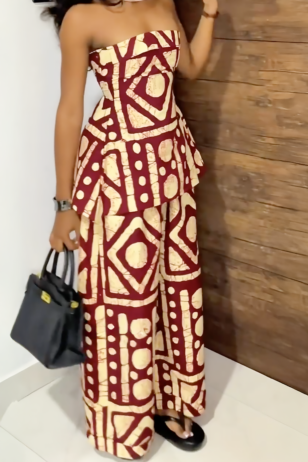 Σετ με Πάνω Μπλουζάκι Μπαντό με Παραδοσιακό Αφρικανικό Σχέδιο και Φαρδιά Παντελόνια