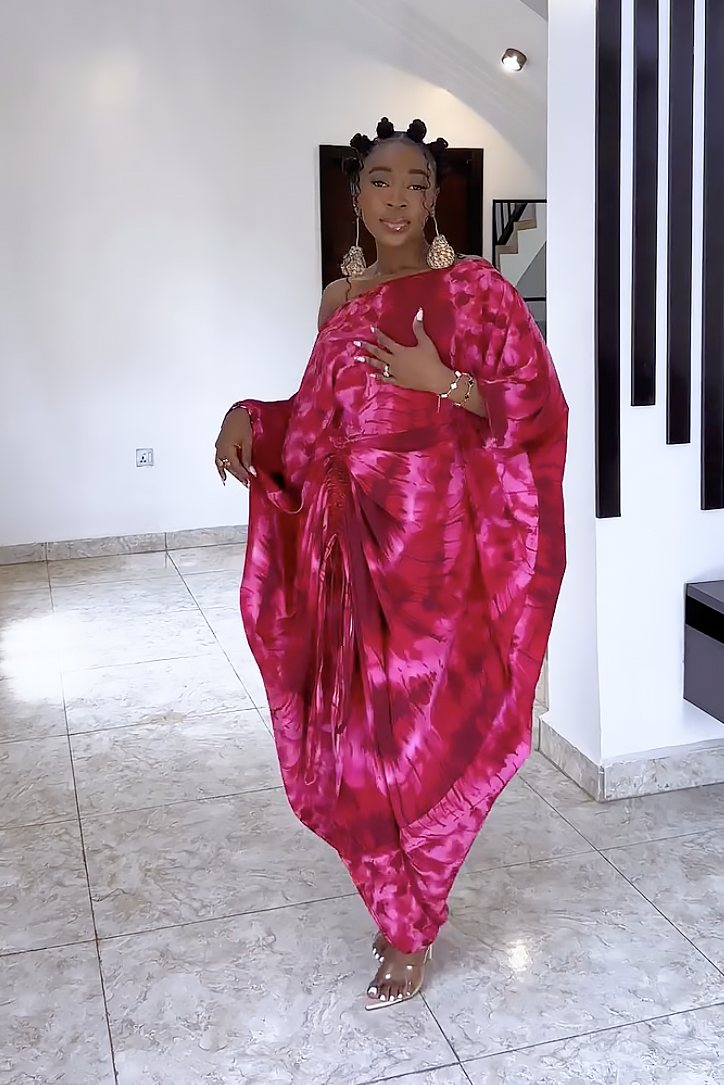 Tie-Dye Asymmetrical Off-Shoulder Maxi Dress