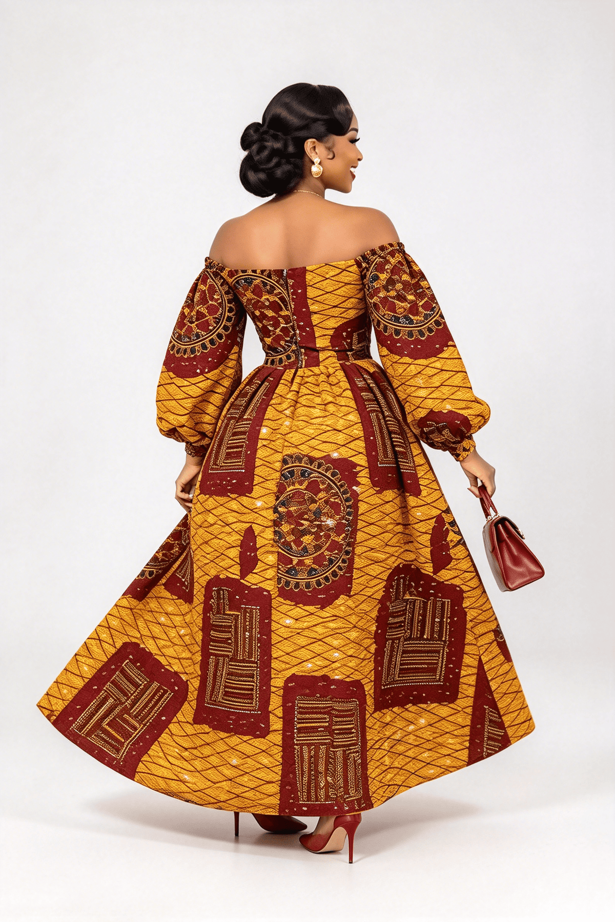 Bedrucktes Kaftan-Maxikleid in Schwarz-Grau-Gold