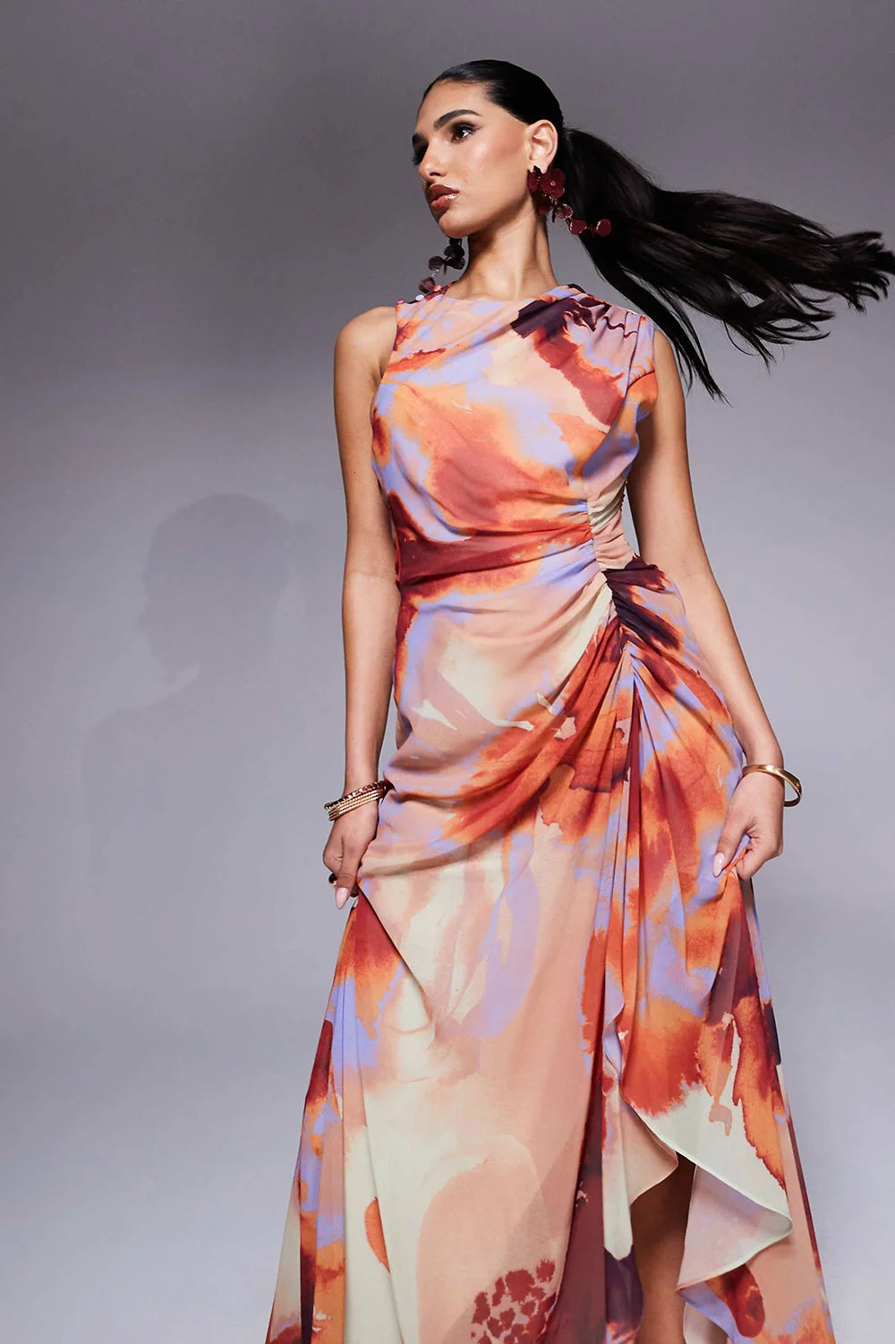 Gathered Waist Ruffle Maxi Dress