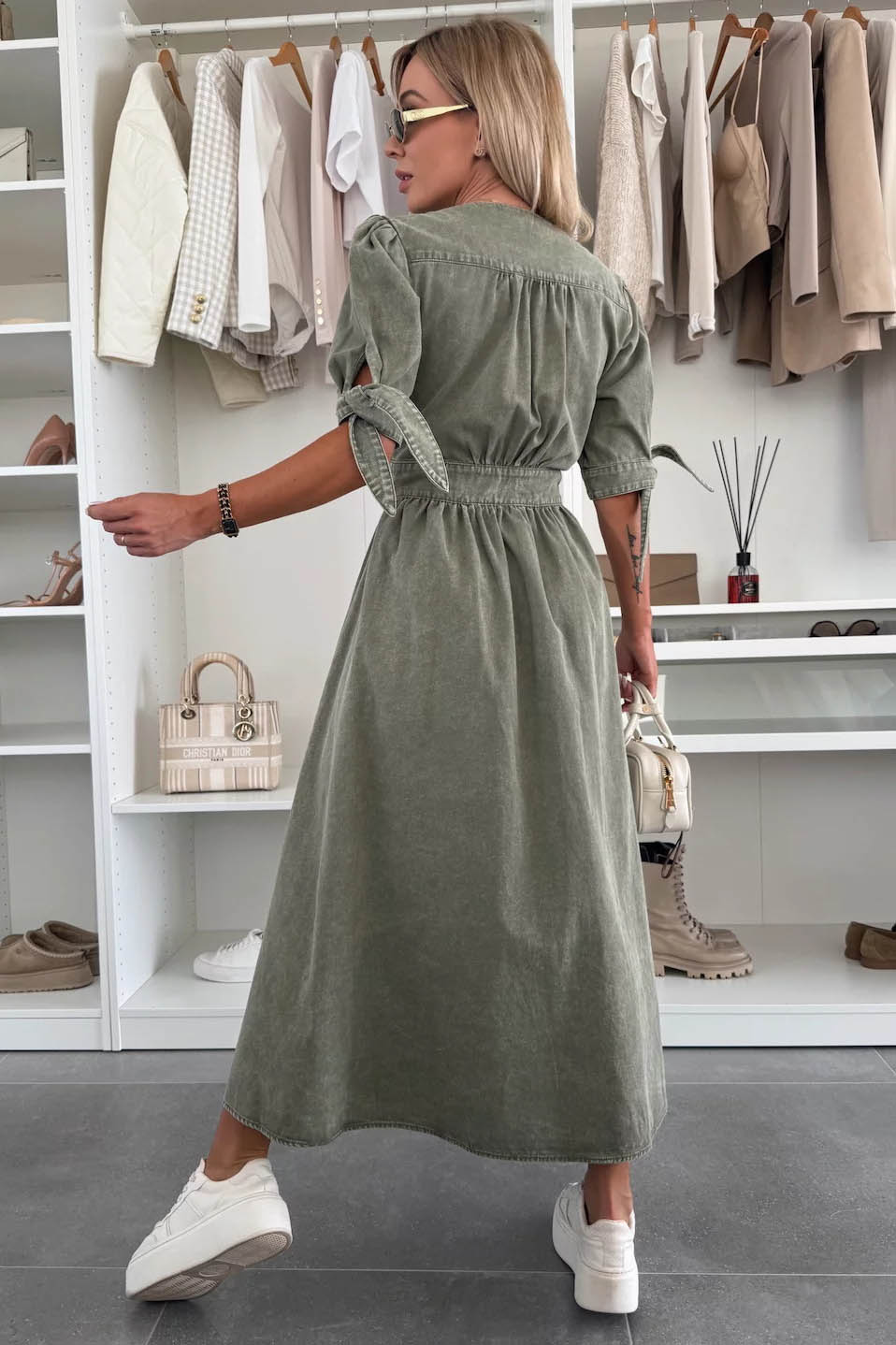 Minimalist V-Neck Buttoned Denim Gown