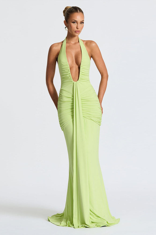 Halter Deep V Mermaid Maxi Dress
