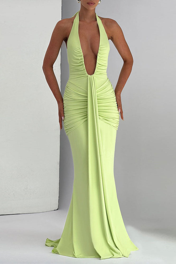 Halter Deep V Mermaid Maxi Dress