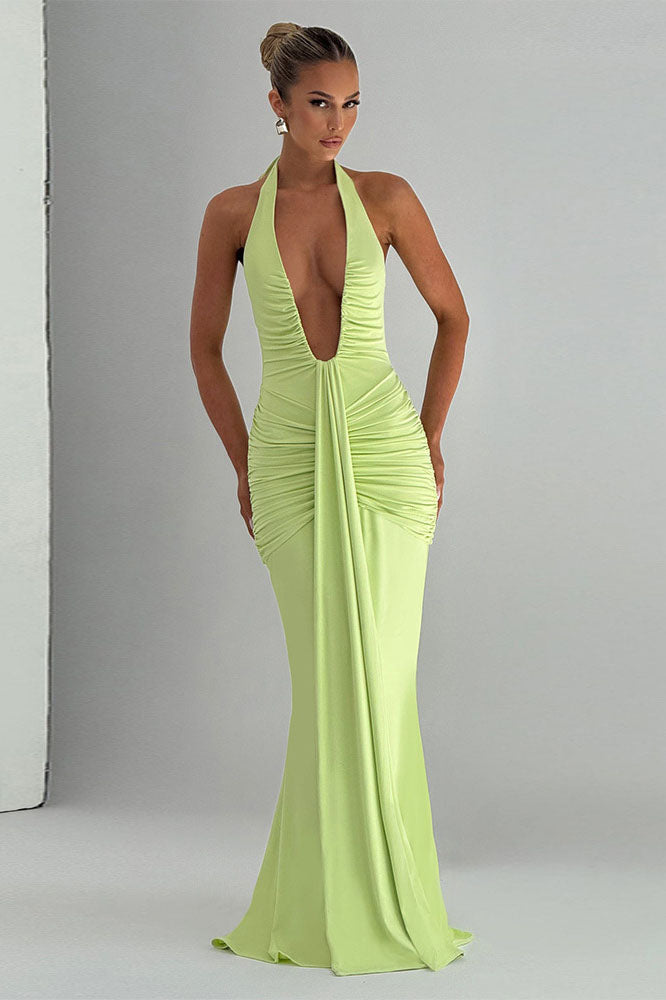 Halter Deep V Mermaid Maxi Dress