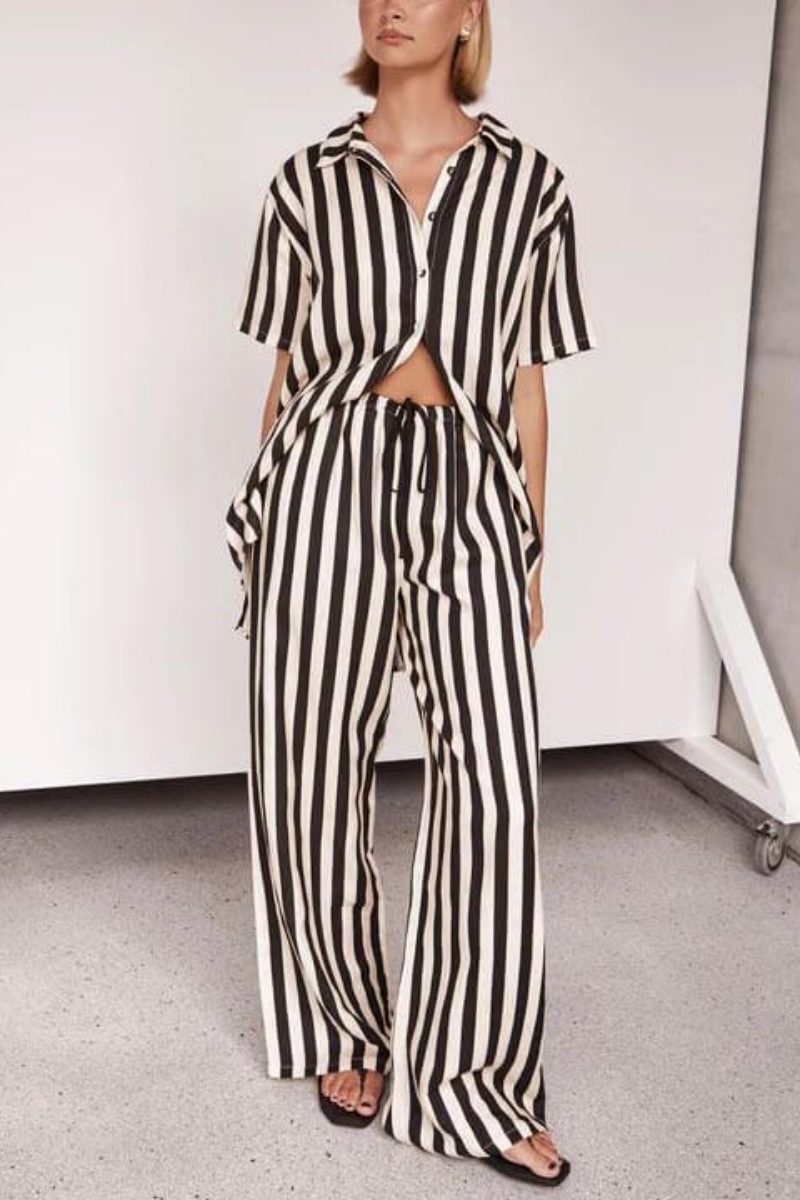 Resort Casual Ριγέ Φαρδύ Παντελόνι-Σετ