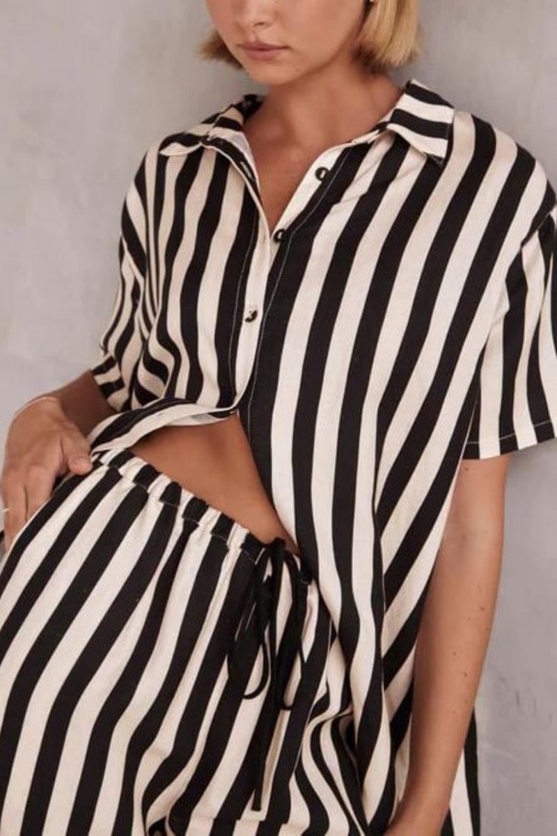 Resort Casual Ριγέ Φαρδύ Παντελόνι-Σετ