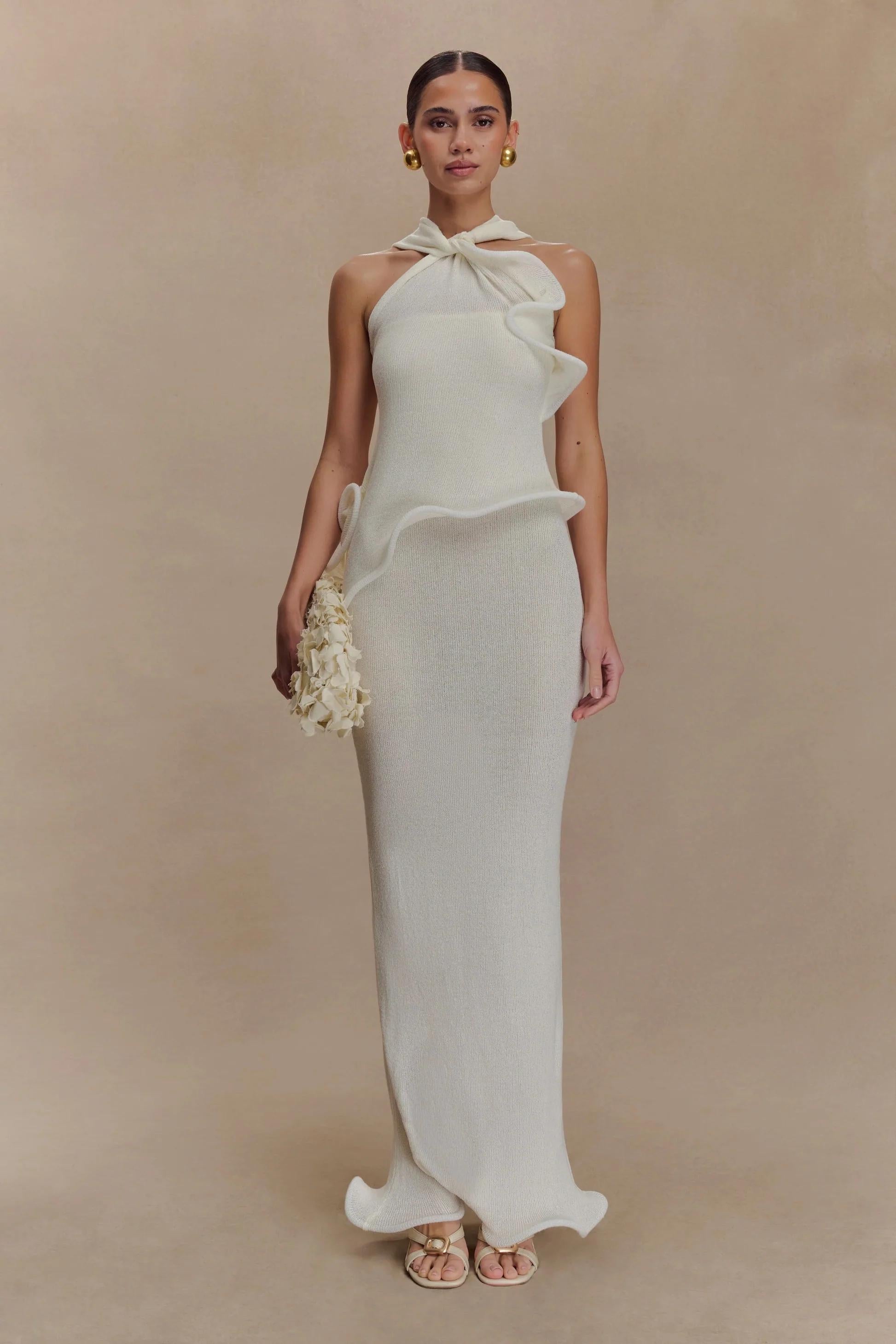 Knit Halter Ruffled Maxi Dress