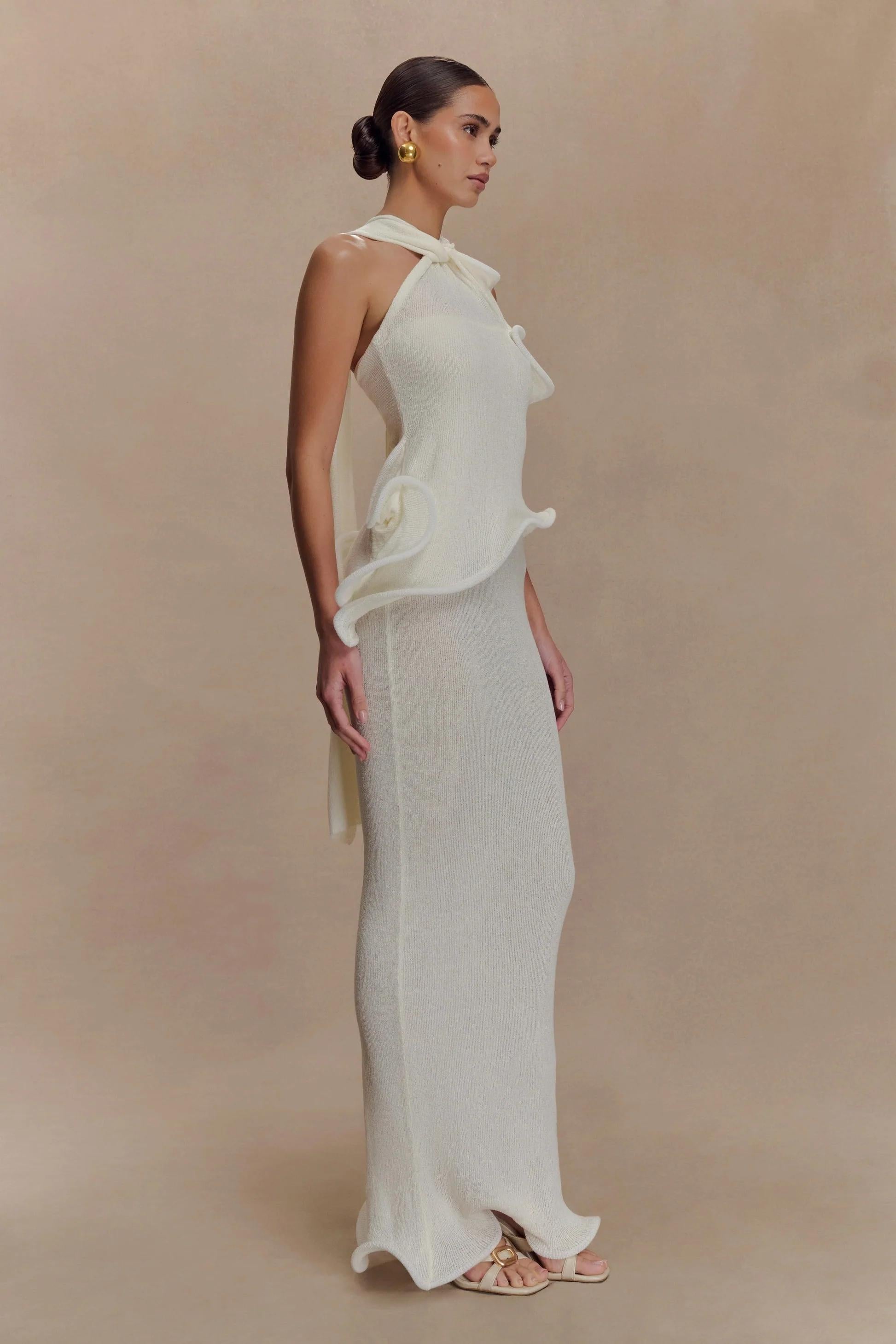 Knit Halter Ruffled Maxi Dress